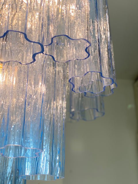 Blue Tronchi Murano Glass Chandelier in Venini Style by Simoeng