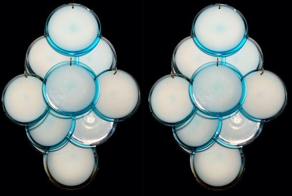 Blue Turquoise Disc Murano Ceiling Lamp from Vistosi, 1970s