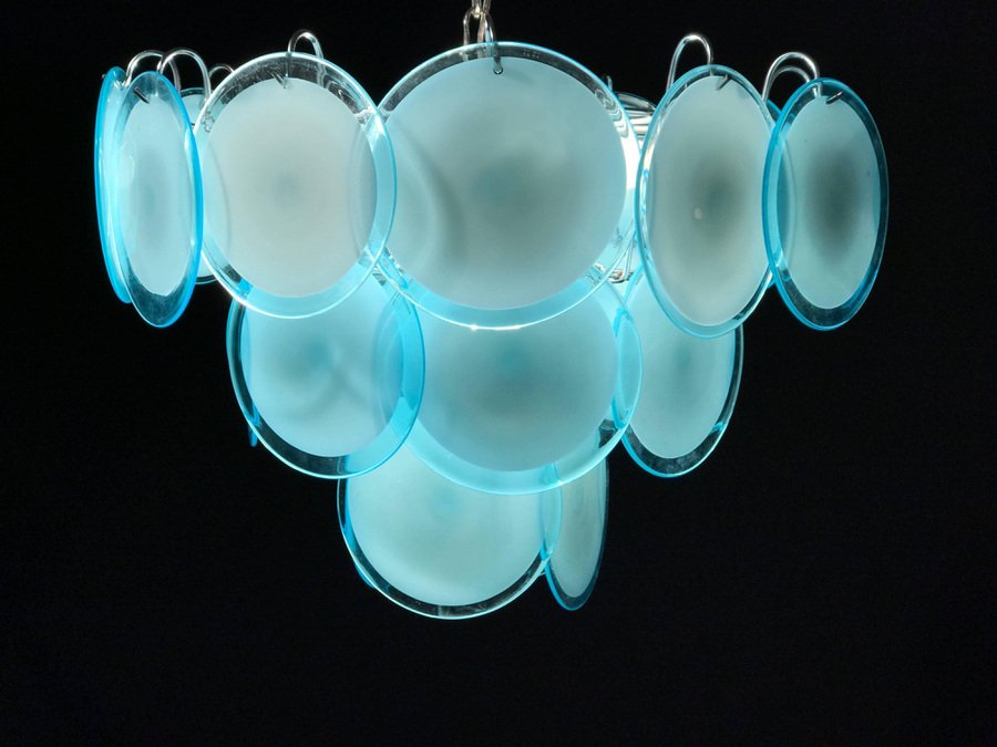 Blue Turquoise Disc Murano Ceiling Lamp from Vistosi, 1970s