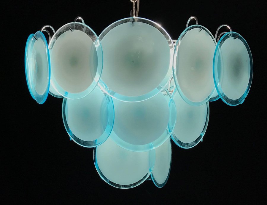 Blue Turquoise Disc Murano Ceiling Lamp from Vistosi, 1970s