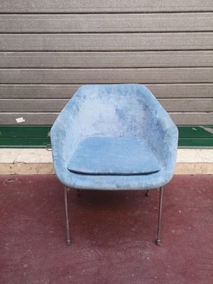 Blue Upholstery and Chrome Armchairs, 1970s, Set of 2-NAD-1821256