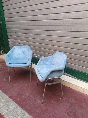 Blue Upholstery and Chrome Armchairs, 1970s, Set of 2-NAD-1821256