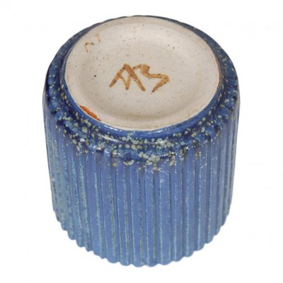 Blue Vase in Stoneware with Ribbed Design by Arne Bang-MTD-1399799