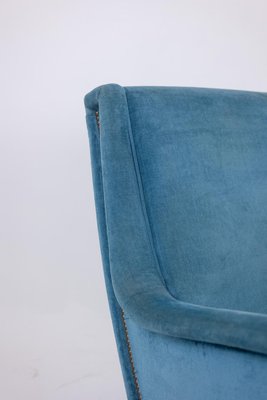 Blue Velvet Armchair with Beech Base, 1950s-CEJ-2026350