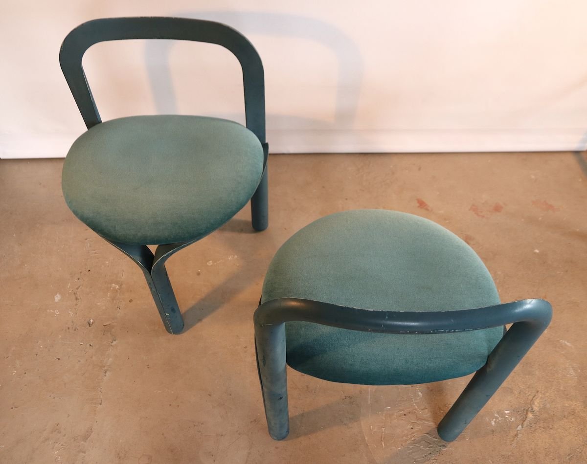 Blue Velvet Model 320 Side Chairs by Geoffrey Harcourt for Artifort, 1970s, Set of 2