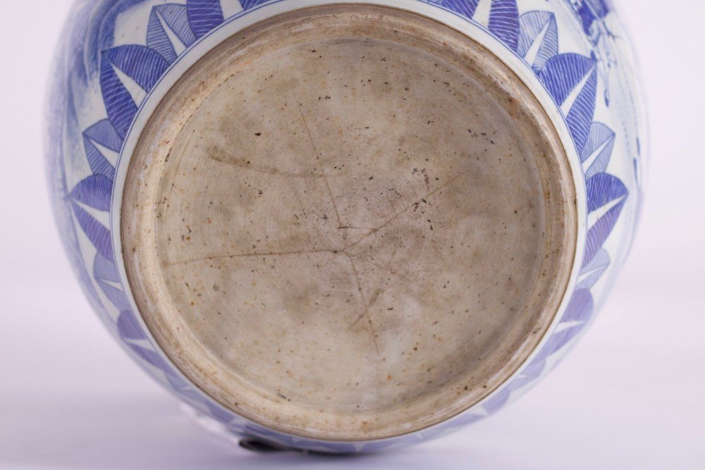 Blue White Porcelain Fish Basin Decorated with Qing Horsemen