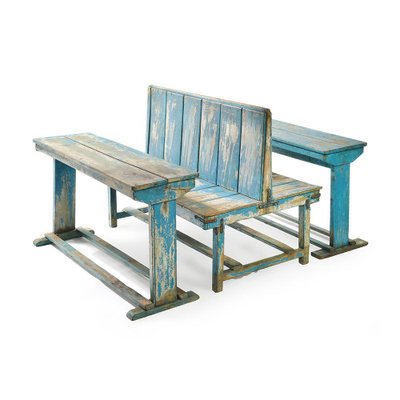 Blue Wooden Double School Desk-NQ-841773