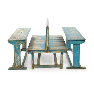 Blue Wooden Double School Desk-NQ-841773