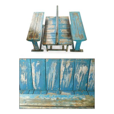 Blue Wooden Double School Desk-NQ-841773