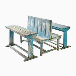 Blue Wooden Double School Desk-NQ-841773