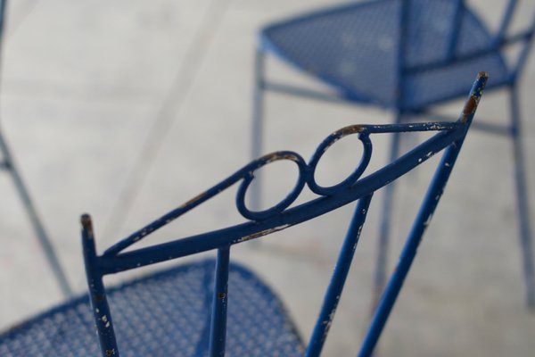 Blue Wrought Iron Garden Chairs, 1950, Set of 4-LA-1742391