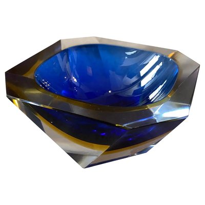 Blue & Yellow Sommerso Faceted Murano Glass Ashtray by Seguso, 1970s-NMK-1282644