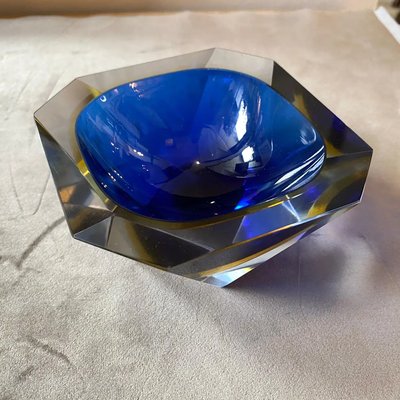 Blue & Yellow Sommerso Faceted Murano Glass Ashtray by Seguso, 1970s-NMK-1282644