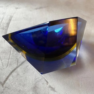 Blue & Yellow Sommerso Faceted Murano Glass Ashtray by Seguso, 1970s-NMK-1282644