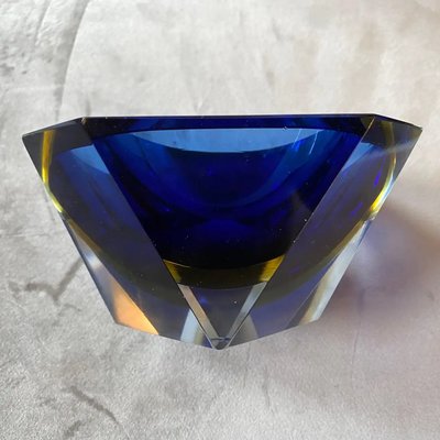 Blue & Yellow Sommerso Faceted Murano Glass Ashtray by Seguso, 1970s-NMK-1282644