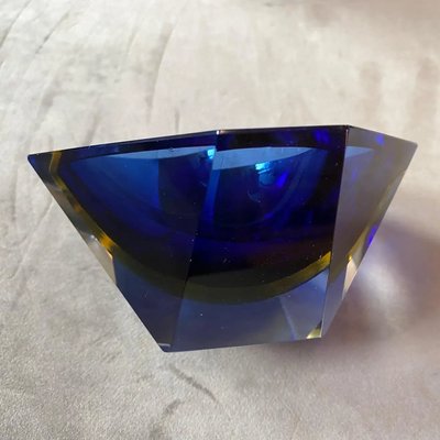 Blue & Yellow Sommerso Faceted Murano Glass Ashtray by Seguso, 1970s-NMK-1282644