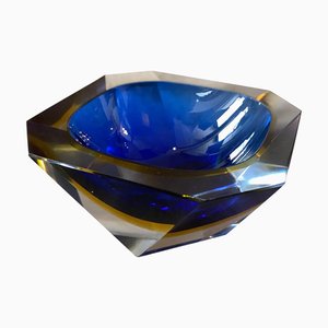 Blue & Yellow Sommerso Faceted Murano Glass Ashtray by Seguso, 1970s-NMK-1282644