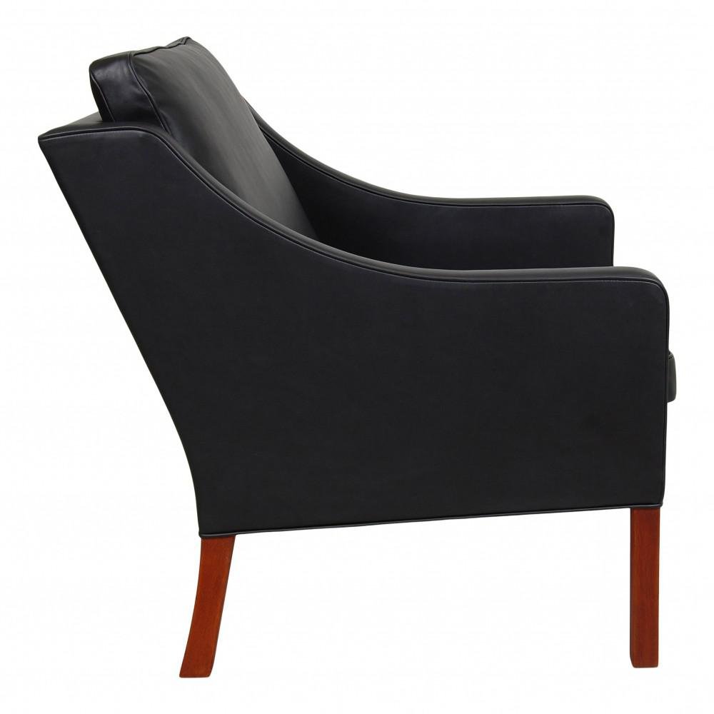 BM 2207 Armchair in Black Aniline Leather by Børge Mogensen for Fredericia