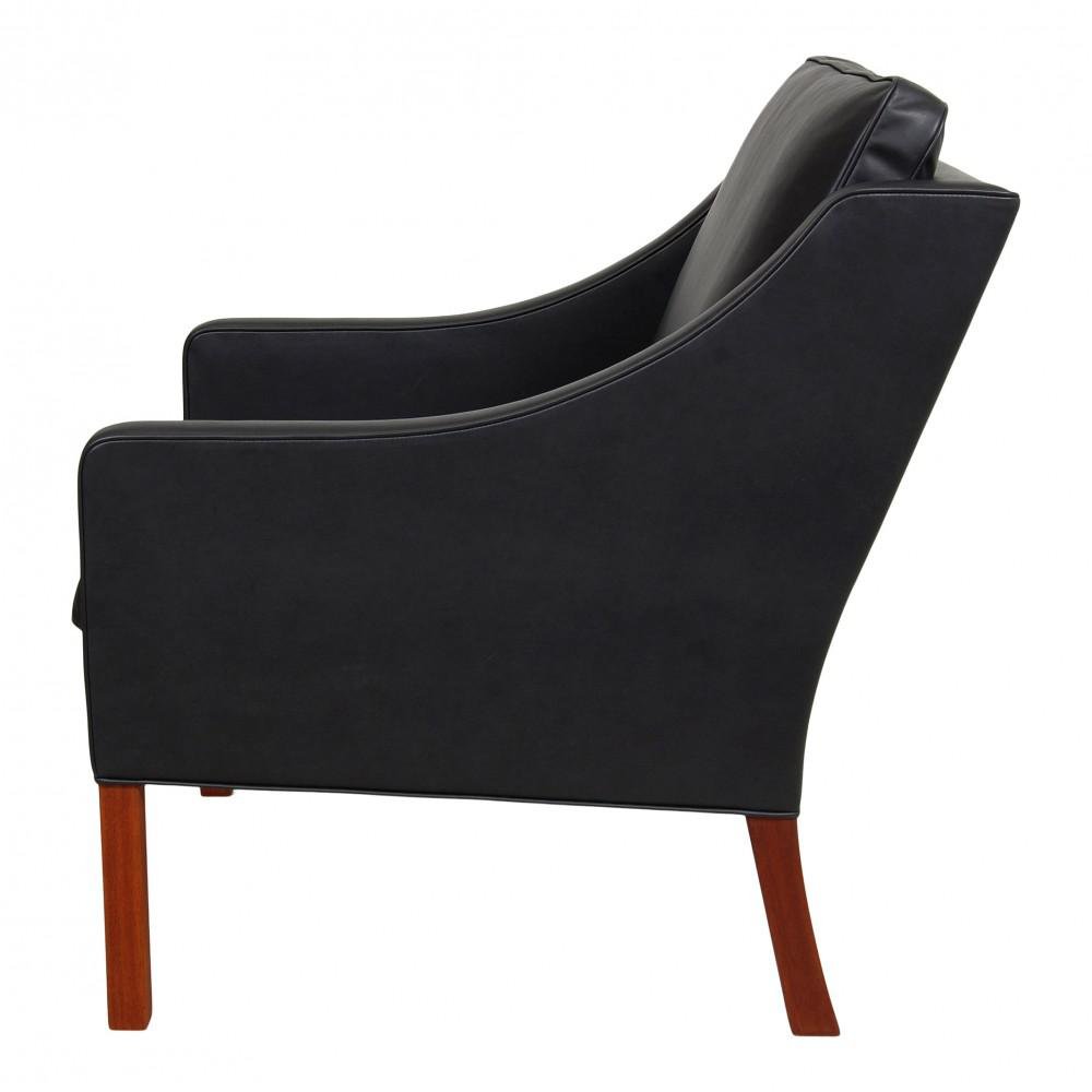 BM 2207 Armchair in Black Aniline Leather by Børge Mogensen for Fredericia