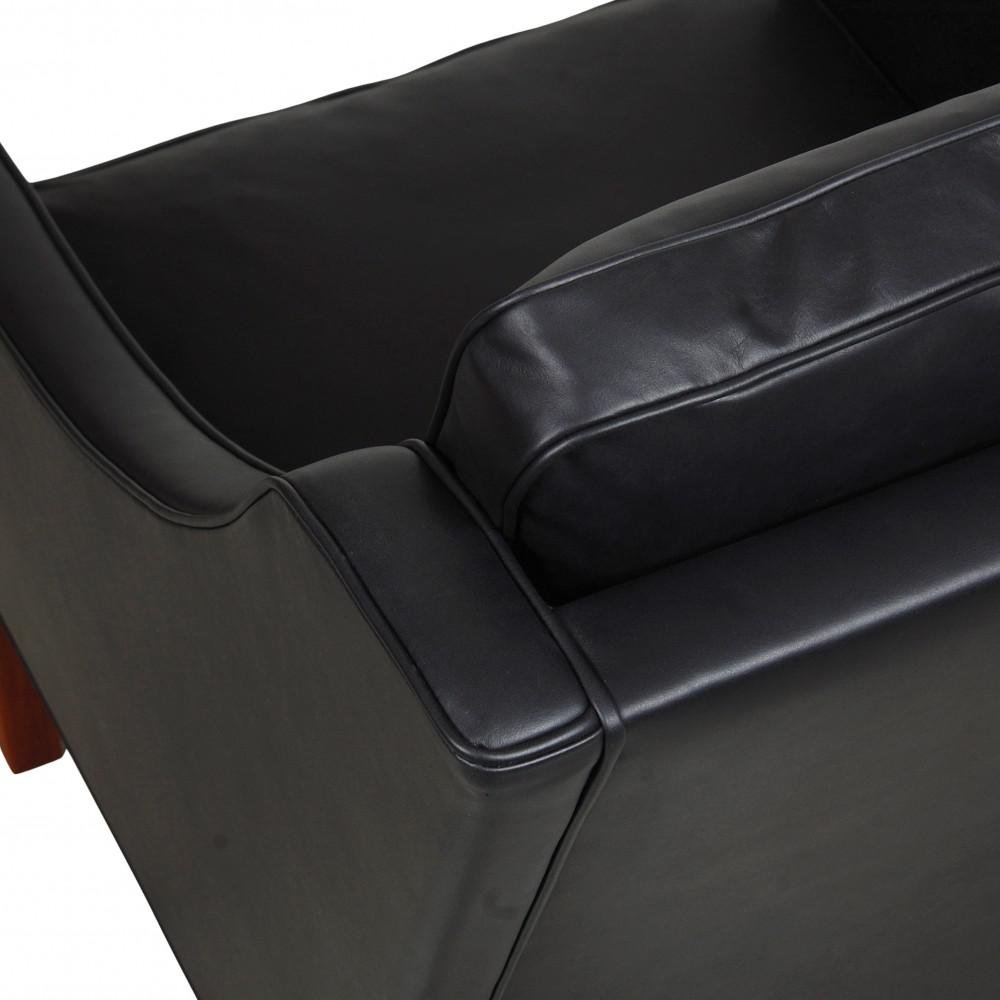 BM 2207 Armchair in Black Aniline Leather by Børge Mogensen for Fredericia