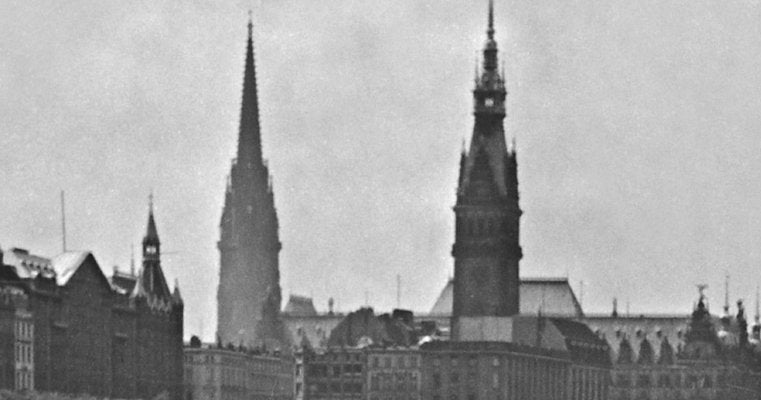 Boats at Quay on Alster View to Hamburg City Hall, Germany 1938, Printed 2021-DYV-992040