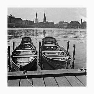 Boats at Quay on Alster View to Hamburg City Hall, Germany 1938, Printed 2021-DYV-992040