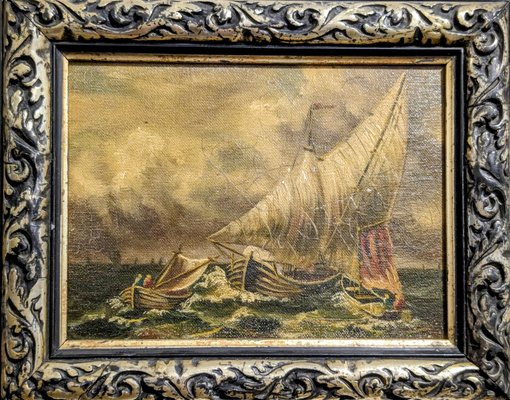 Boats During Tempest, 19th-20th Century, Oil on Canvas-NRC-1799251