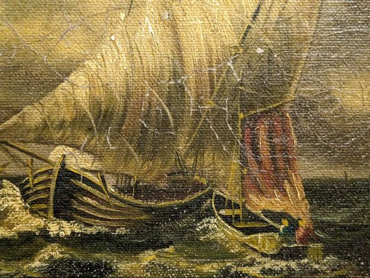 Boats During Tempest, 19th-20th Century, Oil on Canvas-NRC-1799251