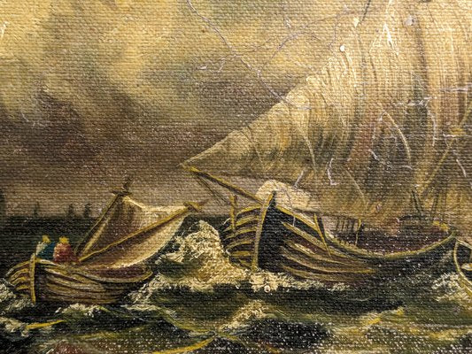 Boats During Tempest, 19th-20th Century, Oil on Canvas-NRC-1799251