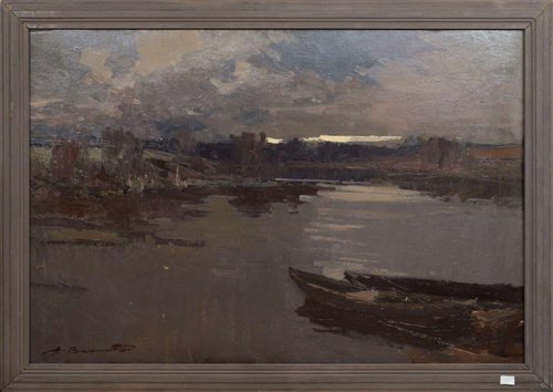 Boats in the River, Oil on Board, 20th Century