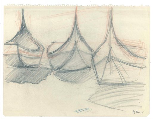 Boats - Original Pencil on Paper - 1947 1947-ZCI-766308