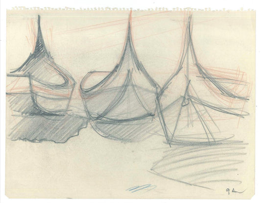 Boats - Original Pencil on Paper - 1947 1947