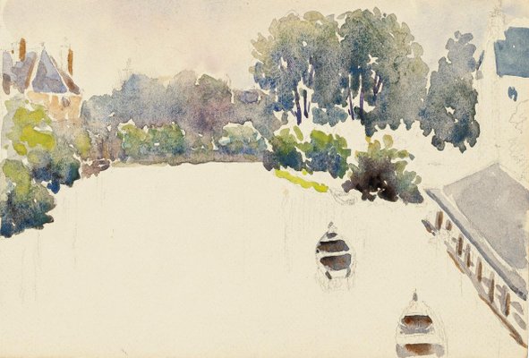 Boats - Watercolor by French Master - Mid 20th Century Mid 20th Century-ZCI-758060