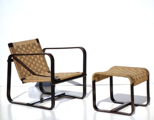 Bocconi Lounge Chair & Ottoman by Giuseppe Pagano for Gino Maggioni, 1940s, Set of 2-KGD-742028