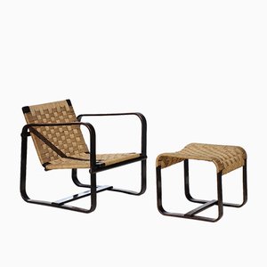 Bocconi Lounge Chair & Ottoman by Giuseppe Pagano for Gino Maggioni, 1940s, Set of 2-KGD-742028