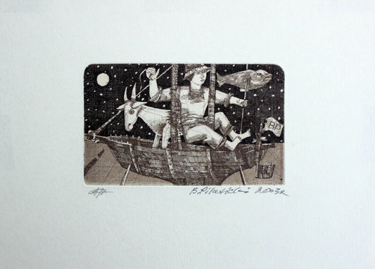 Bogdan Pikulicki, In a Boat, Print and Collage on Embossed Paper, 2018