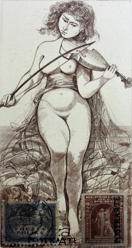 Bogdan Pikulicki, Violinist, Print and Collage on Paper, 2000