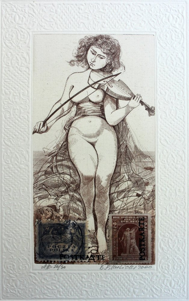 Bogdan Pikulicki, Violinist, Print and Collage on Paper, 2000