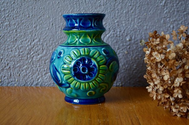 Bohemian Blue Green Vase from Bay Keramik, 1960s-AIU-1735253