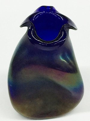 Bohemian Cobalt Iridescent Vase, 1900s-UCH-1224760