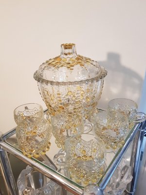 Bohemian Crystal Glass Bowl Set, 1970s, Set of 7-QDP-688720