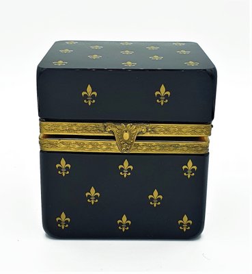 Bohemian Dark Purple Glass Box with Golden French Lily Decor-OZS-1386308