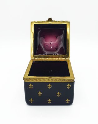 Bohemian Dark Purple Glass Box with Golden French Lily Decor-OZS-1386308