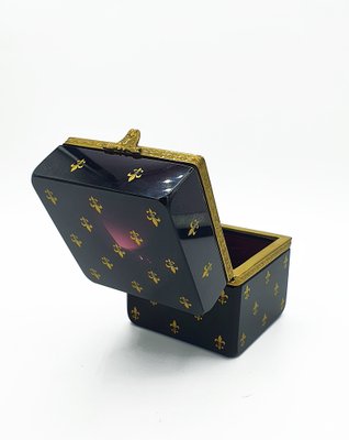 Bohemian Dark Purple Glass Box with Golden French Lily Decor-OZS-1386308