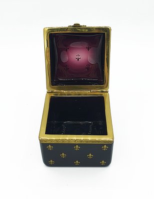 Bohemian Dark Purple Glass Box with Golden French Lily Decor-OZS-1386308