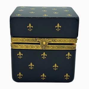 Bohemian Dark Purple Glass Box with Golden French Lily Decor-OZS-1386308