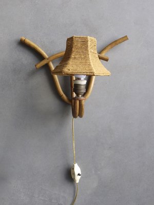 Bohemian French Bamboo Wall Lamp, 1950s-ZBW-942318