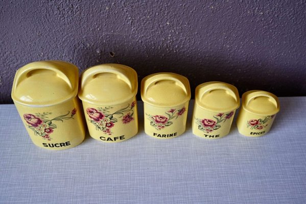 Bohemian French Spice Jars in Yellow Faience, Set of 5-AIU-1726269