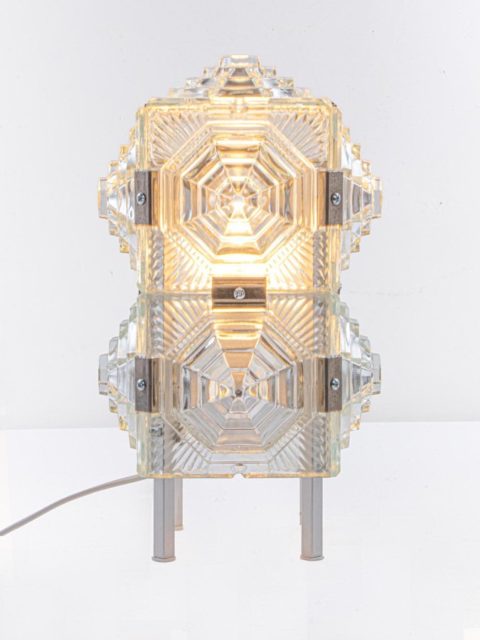 Bohemian Glass Cube Table Lamp by Kamenický Šenov, 1980s