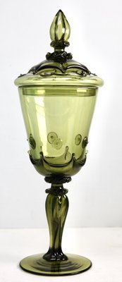 Bohemian Glass Footed Jar with Lid, 1950s-MJY-1423584